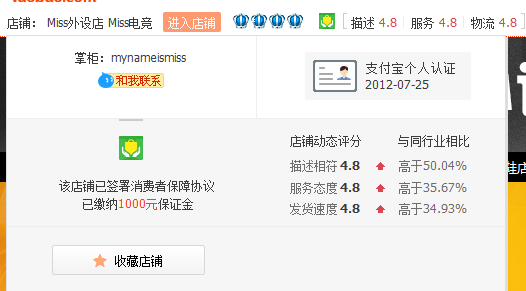 miss淘宝店外设店基础信息情况