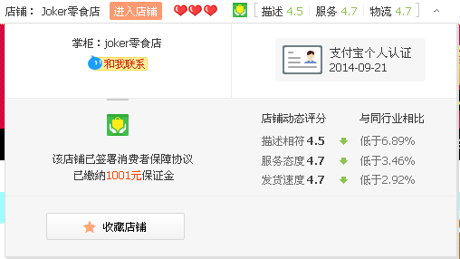 joker的淘宝店基本信息介绍图